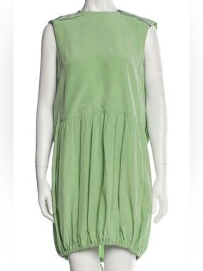 TIBI Light Green Sleeveless Bubble Hem Dress
